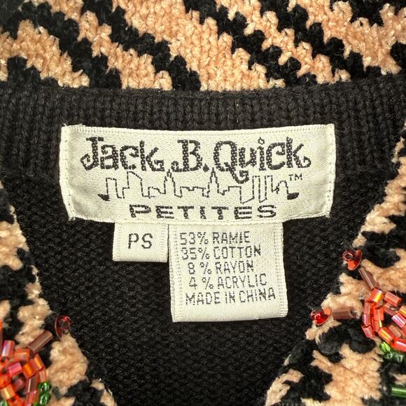 Jack B Quick Floral Beaded Cardigan Sweater Size Petite Small Animal Print Trim - Picture 8 of 8